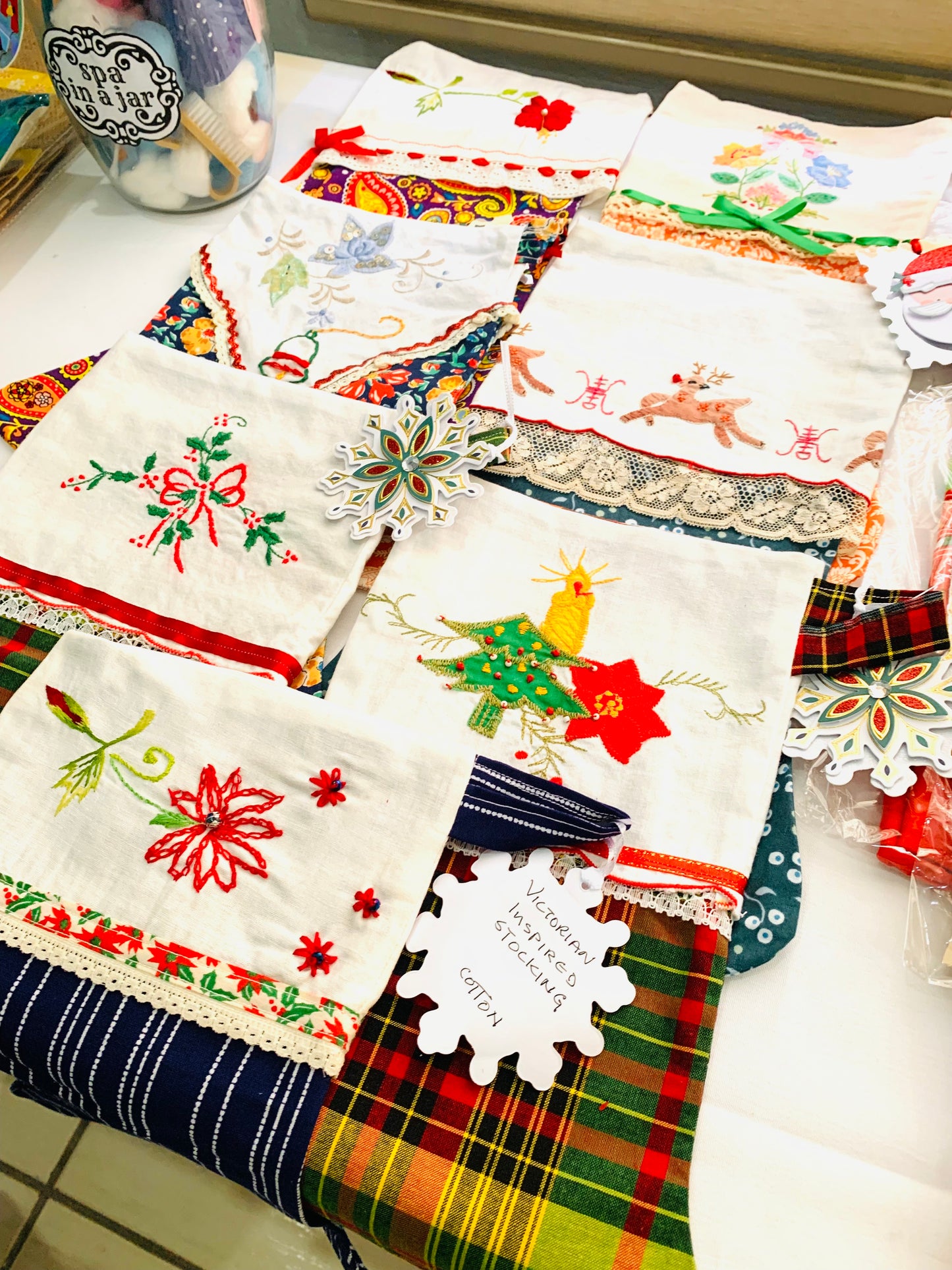 Handmade embroidered Vintage style Christmas stockings (Liberty cotton)