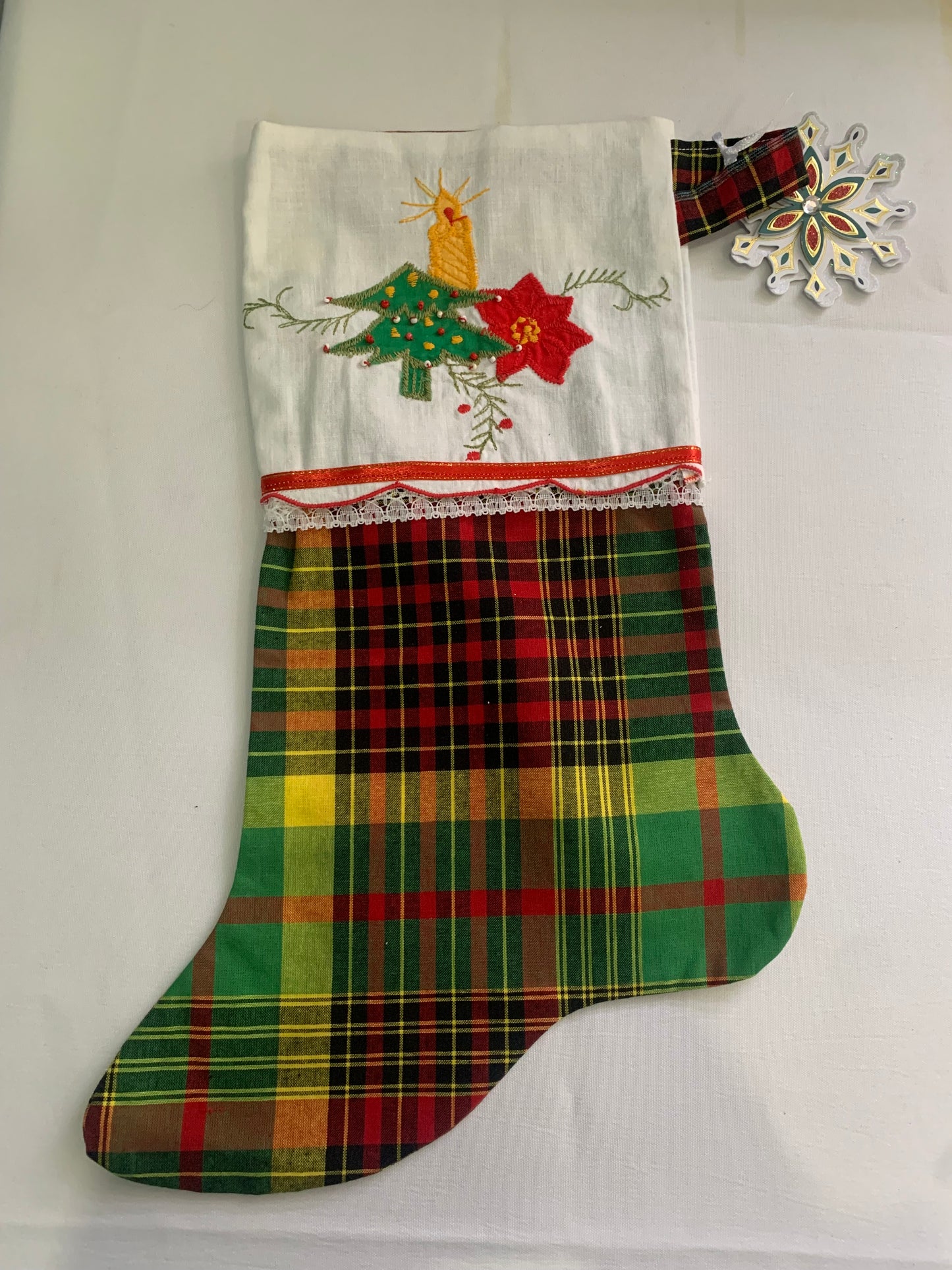 Handmade embroidered Vintage style Christmas stockings (Liberty cotton)