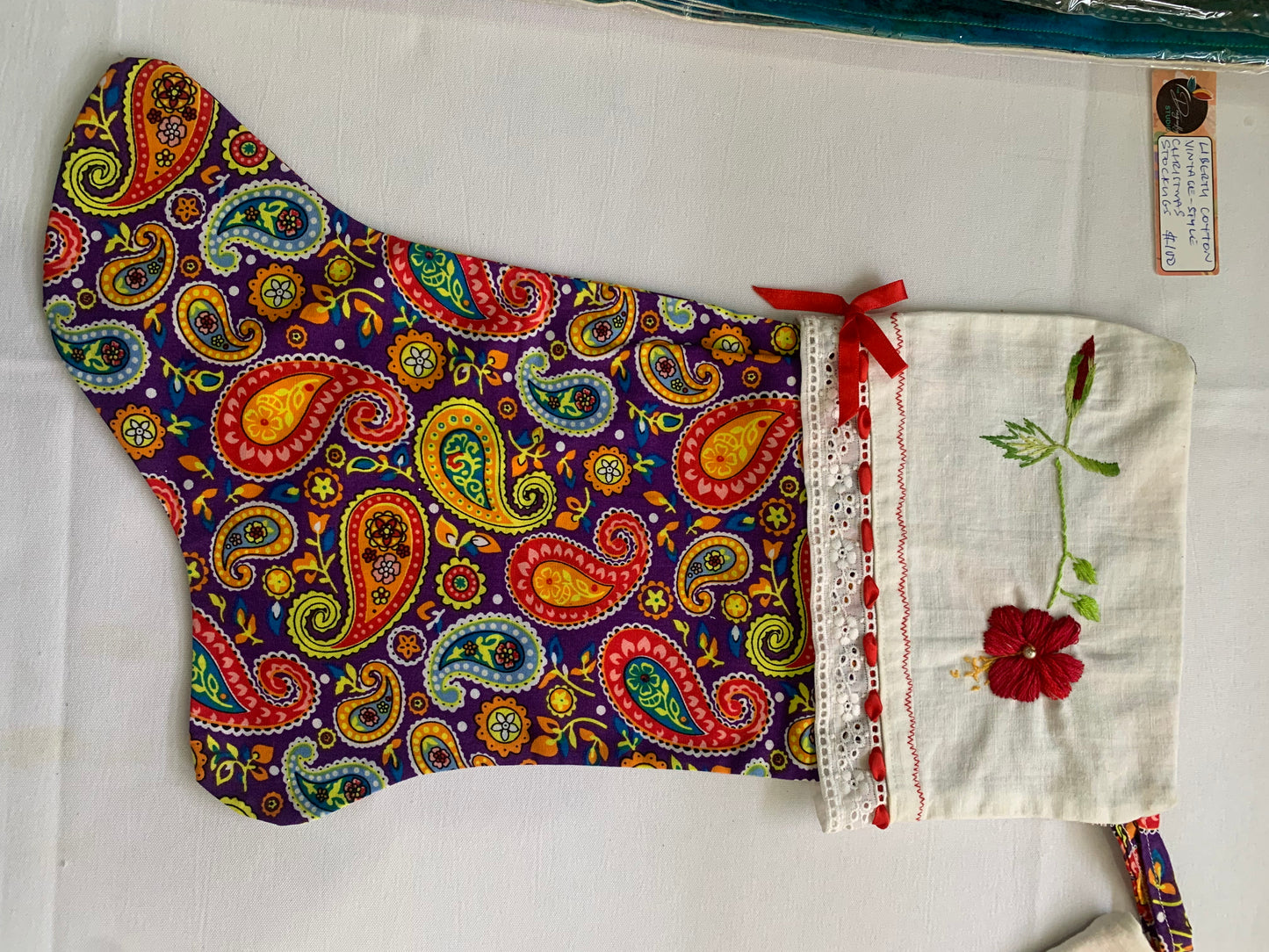 Handmade embroidered Vintage style Christmas stockings (Liberty cotton)