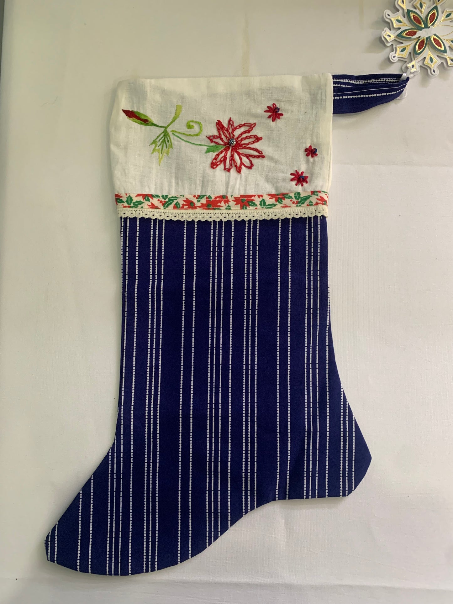 Handmade embroidered Vintage style Christmas stockings (Liberty cotton)
